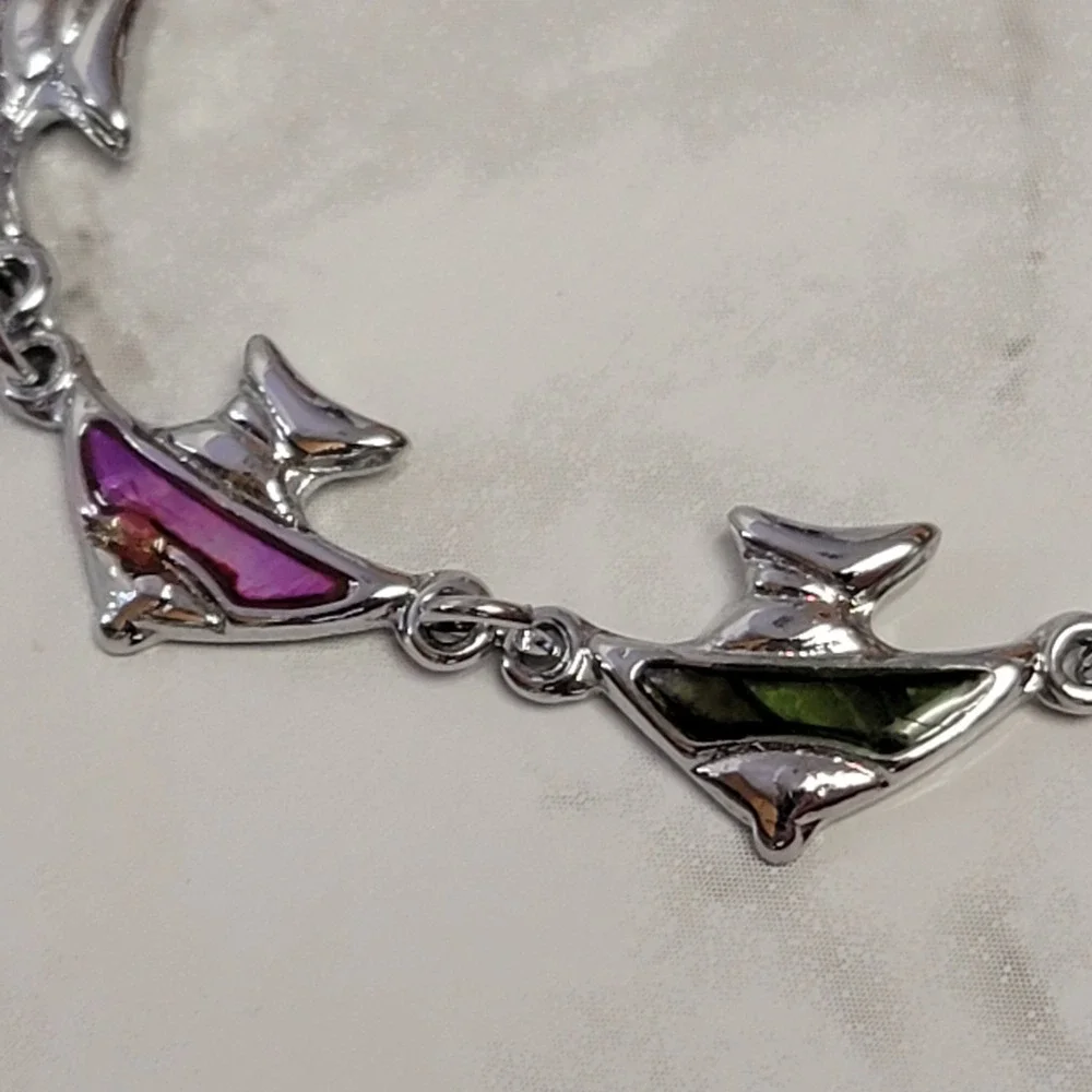 Angel Fish Bracelet Faux Abalone Shell Silver Tone Ocean Sealife Nautical Beach